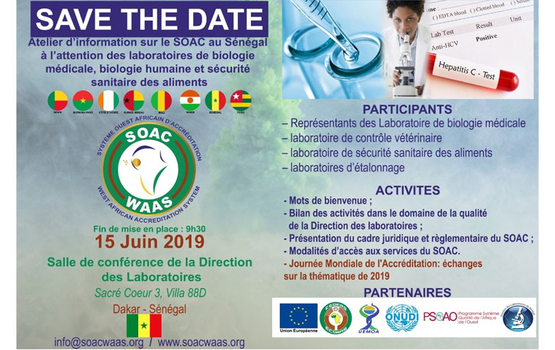 SOAC - SAVE THE DATE : Atelier d’information sur le SOAC au SENEGAL a l’attention des laboratoires de biologie médicale, biologie humaine et sécurité sanitaire des aliments